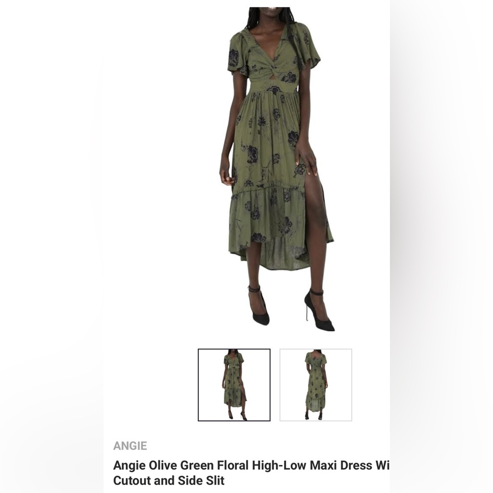 Angie Olive Green Floral Midi Dress